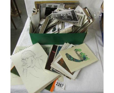 A mixed lot of old photographs, postcards, sketch book etc.,
