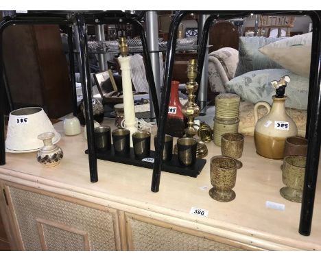 A good lot of pottery and brass lamp etc.