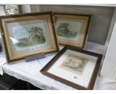 An original sketch circa 1835 and pair of harvest prints