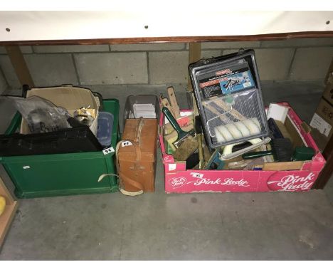 A quantity of tools, an Avometer, decorating tools incl. paintbrushes etc.