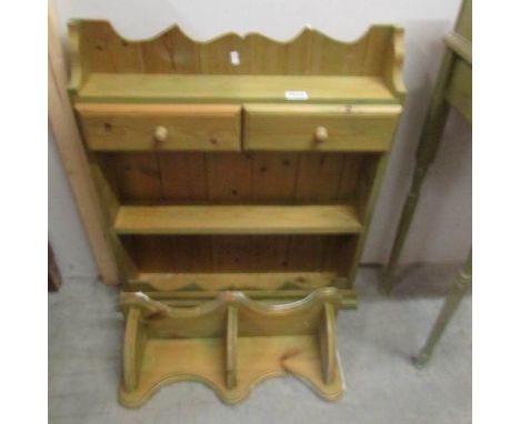 A pine wall rack and a pine corner shelf.