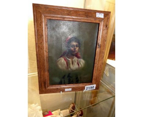 A late 19th/early 20th oil on canvas portrait painting of a peasant/gypsy girl inscribed/signed 'Ida F Kinsey after T Neville