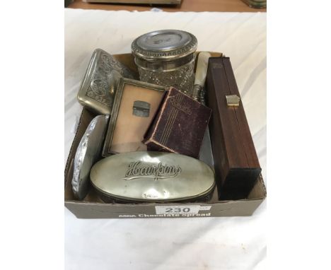 A quantity of plated items including R.A.C. badge, trinket boxes etc.