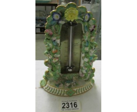 A Minton porcelain stand housing a thermometer, circa 1830, a/f.