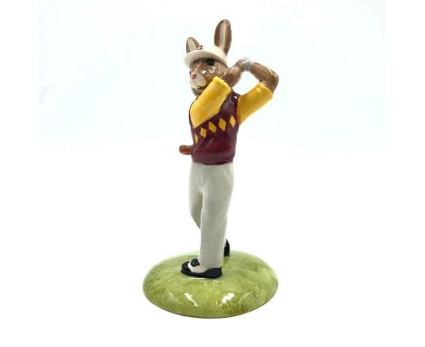 Bunny playing golf.Hand painted deep red, white and yellow. Artist: Shane RidgeIssued: 2001-2002Dimensions: 5.25"HManufacture