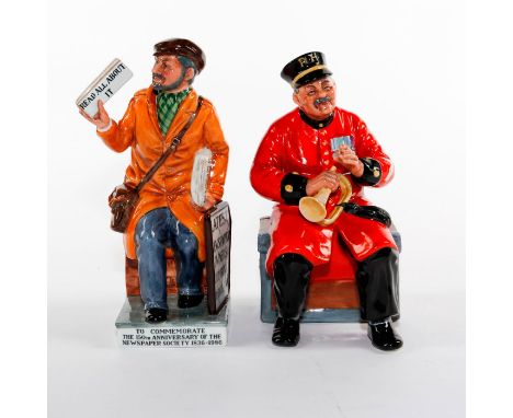 The Newsvendor HN2891 and Past Glory HN2484.Royal Doulton figure The Newsvendor HN2891 modeled as a man wearing a long orange