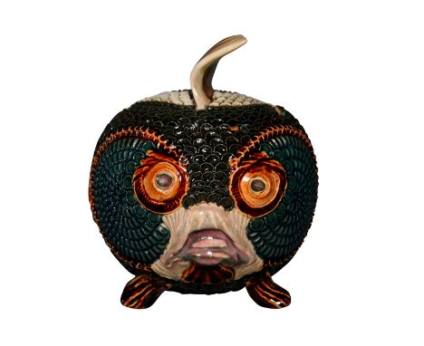 A Comical Stoneware Model of a lidded Blowfish bowl made by Doulton Lambeth and attributed to Mark Marshall. Fashioned as a g