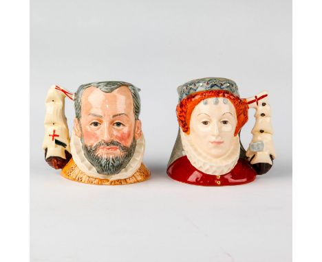 King Philip II of Spain and Queen Elizabeth I of England.Royal Doulton pair of small character jugs issued in a limited editi
