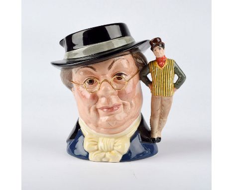 Limited Edition piece from Charles Dickens Characters series jugsMr. Pickwick character wearing black hat and metal spectacle