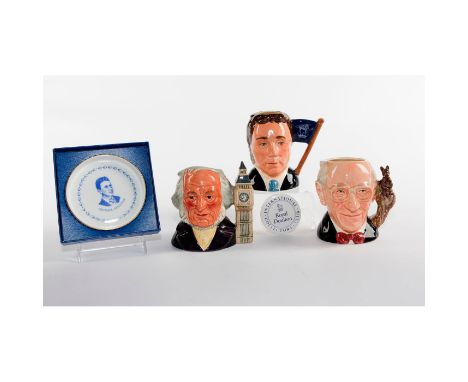 Includes John Doulton, John Shorter, Double-faced Doulton &amp; tray.Royal Doulton small character jug John Doulton D6656 wit
