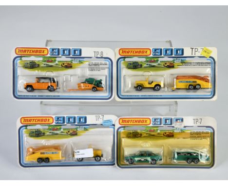 Matchbox, Blisterpackungen, Serie 900, 2x TP-7 Jeep + Hänger Gliding Club (1x Aufdruck an OVP fehlt), TP-7 Ford Escort Seagul