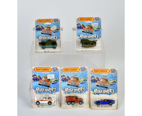 Matchbox, Rola-matics 75, 10 Piston Popper, 70 S. P. Gun, 73 Weasel, 16 Badger, weißes Radar, 20 Police Patrol, oranges Licht