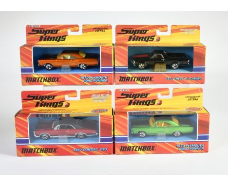 Matchbox, Super Kings 2005, K-207 1971 Chevrolet El Camino, schwarz, red hood stripes, 2x K-207 1970 Plymouth Road Runner, (h