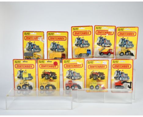 Matchbox, Blisterpackungen andere 1980 - 1983, 5x 29 Shovel Nose Tractor, 30 Peterbilt Quarry Truck, Dirty Dumper, 32 Excavat