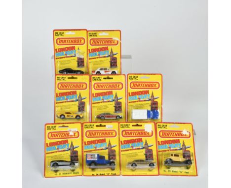 Matchbox, Blisterpackungen andere 1980 - 1983, 38 Ford Model A Truck, "Champion Spark Plugs", 51 Midnight Magic, 55 Ford Cort