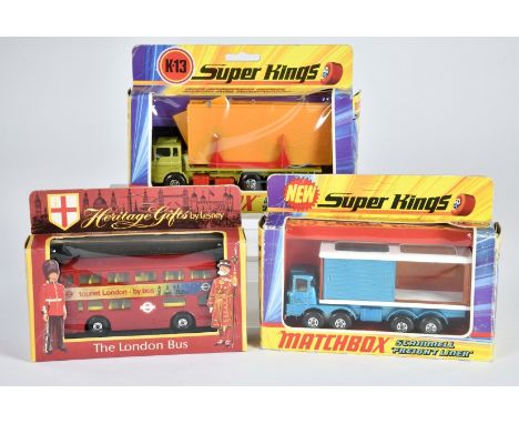 Matchbox SuperKings, 1970/71, OVP, blaue Nr in rotem Kreis, K-13 D.A.F. BuildingTransporter, hellgrün, K-14 Scammel Frieght L