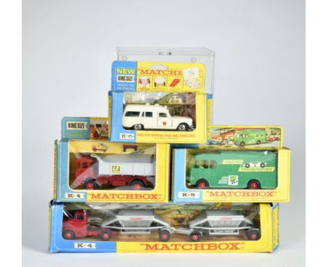 Matchbox King Size Series (gelb/blaue OVP), K-4 Leyland Tipper Truck, "LE", K-4 Fruehauf Hopper Train, rote Zugmaschine, 2 Hä