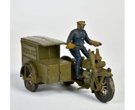 Hubley, Parcel Post Motorcycle, USA, 24 cm, Guss, LM, Fehlteile