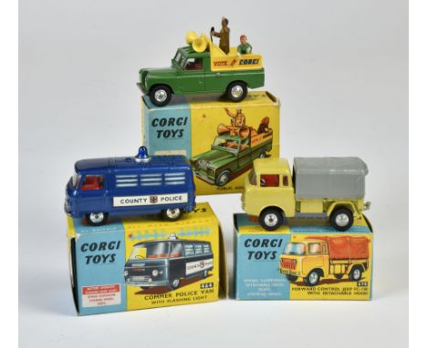 Corgi Toys, 464 Commer Police Van with Flashing Light County Police, 470 Forward control Jeep FC-150, mit abnehmbarem Dach, 4