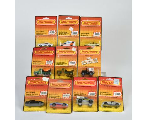 Matchbox, Blisterpackungen andere 1980 - 1983, 17 AMX Pro Stocker, "AMX Nr. 9", 17 Ford Escort, Cabrio, 16 Pontiac Firebird, 