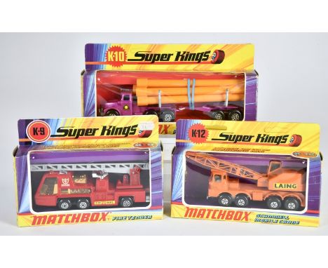 Matchbox SuperKings, 1970/71, OVP, blaue Nr in rotem Kreis, K-9 Fire Tender, rot, DENVER, graue Leiter, K-10 Scammel Pipe Tru