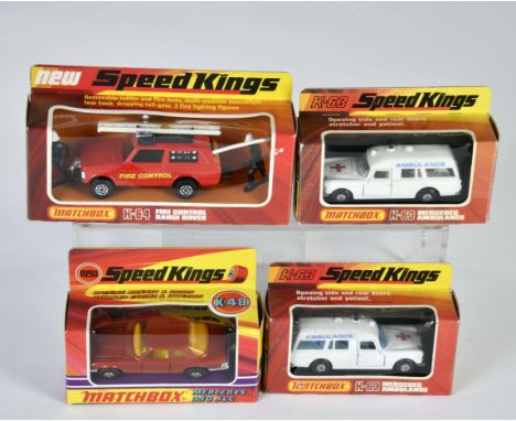 Matchbox, Speed Kings, 2x K-63 Mercedes Benz Binz Ambulance, K-64 Fire Control Range Rover, 2 Figuren, K-48 Mercedes 350 SLC,