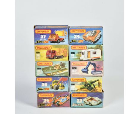 Matchbox, Superfast, 29 Tractor Shovel, Caterpillar, 30 Swamp Rat, grüne OVP, 31 Caravan, 32 Field Gun, 32 Excavator, 34 Vant