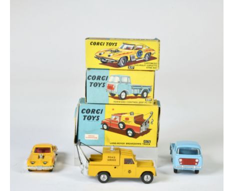 Corgi Toys, 337 Customized Chevrolet Corvette Stingray, Beipackzettel, 409 Forward Control Jeep FC-150, 417S Land-Rover Break