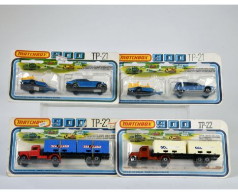 Matchbox, Blisterpackungen, Serie 900, TP-21 Datsun 280Z 2+2, &amp; Motorcycle Trailer mit Bike (gelb), TP-21 Citroen CX, &am