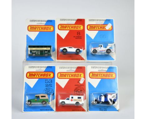 Matchbox, Serie Superfast (1972), 17 Londoner, (Chesterfield 1882-1982), 38 Ford Model A Champion Spark Plugs, 53 Jeep CJ6, 6