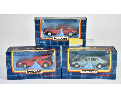 Matchbox, SuperKings, OVP dunkelblau/kariert, 1988, K 146 Jaguar XJ6, K 147 BMW 750i, K 149 Ferrari Testarossa, meist Z 1