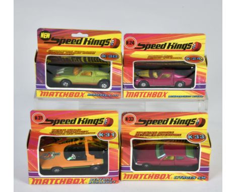 Matchbox, Speed Kings, K-48 Mercedes 350 SLC (Scheibe gelb), K-24 Lamborghini Miura, lila, K-30 Mercedes C111, grün, K-31 Ber