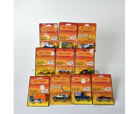 Matchbox, Blisterpackungen andere 1980 - 1983, 26 Cosmic Blues, 27 Jeep Cherokee, Quadtrak, 29 Shovel Nose Tractor, 30 Peterb