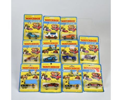 Matchbox, Blisterpackungen Superfast (1971), 37 Soopa Coopa, 38 Stingeroo, 41 Siva Spider, 42 Tyre Fryer, 45 Ford Group Six, 