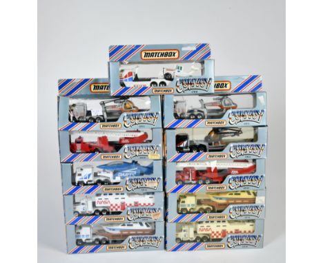 Matchbox Convoy (graue Verpackung), CY10 Kenworth Racing Transporter, 3x CY11 Kenworth Helicopter Transporter, CY12 Aircraft 