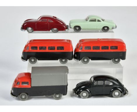 Siku, 5 x VW, 1 Porsche, W.-Germany, 1:66, Kst, Z 2+/2-