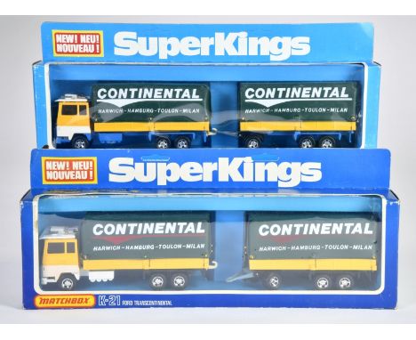 Matchbox SuperKings, 2x K-21 Ford Transcontinental Wagon and Trailer Continental, (LKW + Hänger: 1x unten schwarz, Streifen r