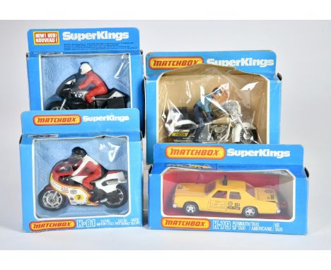 Matchbox, SuperKings, K-79 Plymouth GF Taxi, K-81 Suzuki Motorcycle, K-82 BMW Motorcycle, K-83 Harley-Davidson Motorcycle, me