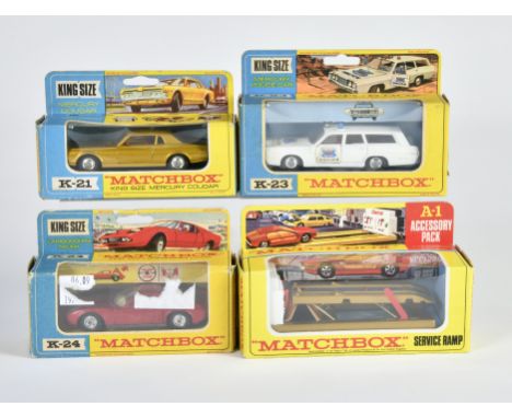 Matchbox King Size Series (gelb/blaue OVP), K-21 Mercury Cougar, gold, andere OVP, K-23 Mercury Police Car, K-24 Lamborghini 