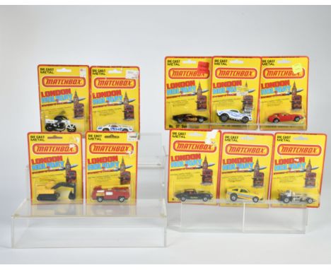 Matchbox, Blisterpackungen andere 1980 - 1983, 22 Blaze Buster, 2x 25 Toyota Celica GT, rot + gelb, 26 Cosmic Blues, Riesenmo