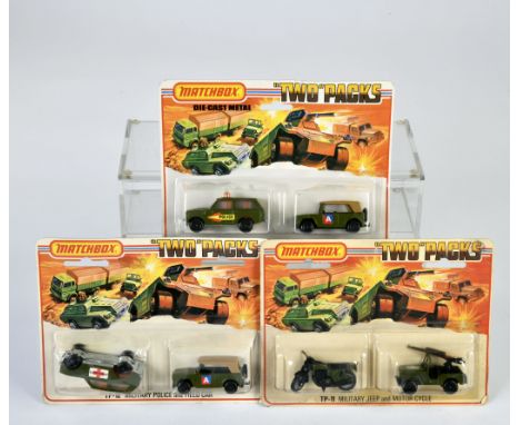 Matchbox, Blisterpackungen, Two Packs, TP-11 Military Jeep, mit Stern, Bewaffnung &amp; Motorrad, TP-12 Military Ambulance &a