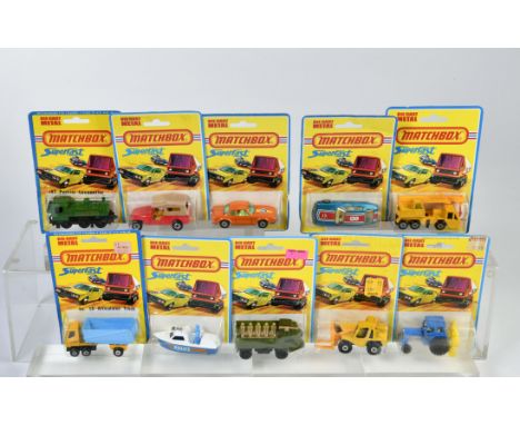 Matchbox, Blisterpackungen Superfast, (1975), 45 BMW 30 CSL, (2 Verpackungen), 46 Ford Tractor, gelber Pflug, keine Radkappen