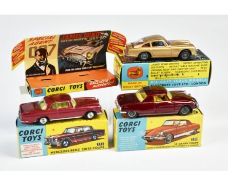 Corgi Toys, 253 Mercedes Benz 220 SE Coupe, Ausblühungen an den Fensterrändern, 259 Le Dandy Coupe, 261James Bond Aston Marti