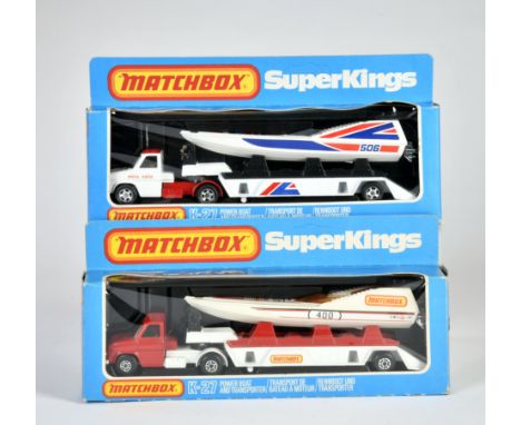 Matchbox, SuperKings, 2x K-27 Power Boat and Transporter und Ford A-Series Articulated Power Boat Transporter, meist Z 1