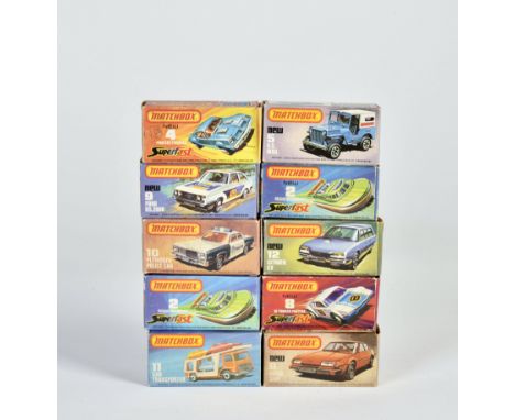 Matchbox, Superfast, 2x 2 Rescue Hovercraft, 4 Pontiac Firebird, 4c, 5 U. S. Mail Jeep, "No 5 US Mail Truck" 5c, 8 De Tomaso 