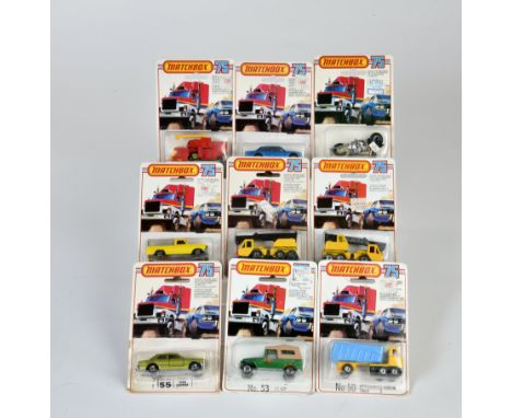 Matchbox, Blisterpackungen, Serie 75 Canada, 2x Cane Trucks, Harley Davidson Motorcycle, Artikulated Truck, Combine harvester