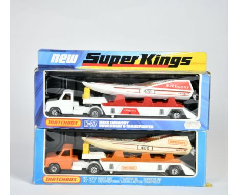 Matchbox SuperKings, K-27 Ford A-Series Articulated Low Loader, weiß, Winde gelb, mit Miss Embassy Power Boat, K-27 Power Boa