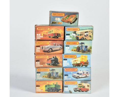 Matchbox, Superfast, 38 Camper, 39 Rolls Royce, unlackiert, 40 Horsebox, 41 Ambulance, Mercedes Container, Sealand, 43 Steam 