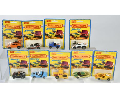 Matchbox, Blisterpackungen Superfast (1975), 72 Bomag, roter Motor, I Silver Streak, II Sleet-Snow, US-Mail Jeep, III White L