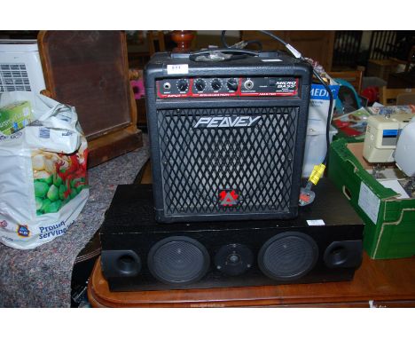 A "Peavey" amplifier and a loud speaker.